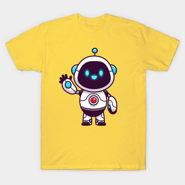 Cute Robot Waving Hand Cartoon (2) T-Shirt by Catalyst Labs